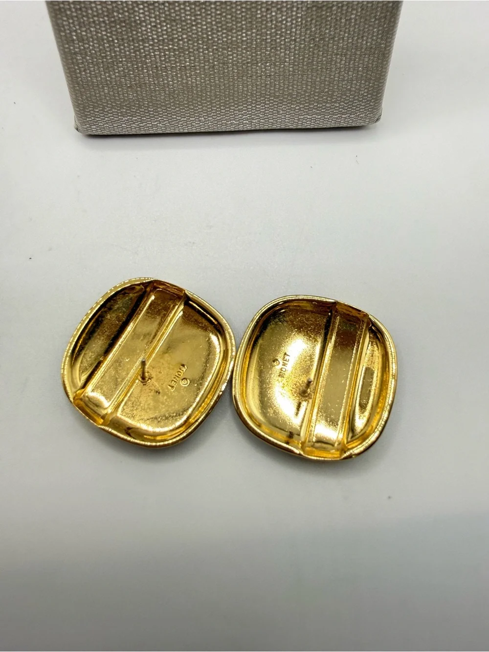 Monet Black Enamel & Gold Tone Square Pierced Earrings Vintage